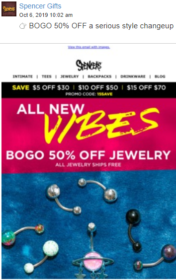 SPENCER GIFTS — Email Copy