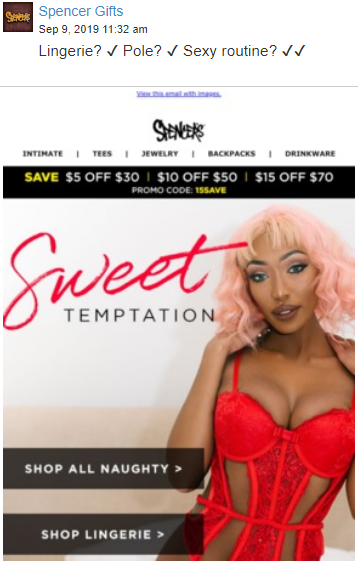 SPENCER GIFTS — Email Copy